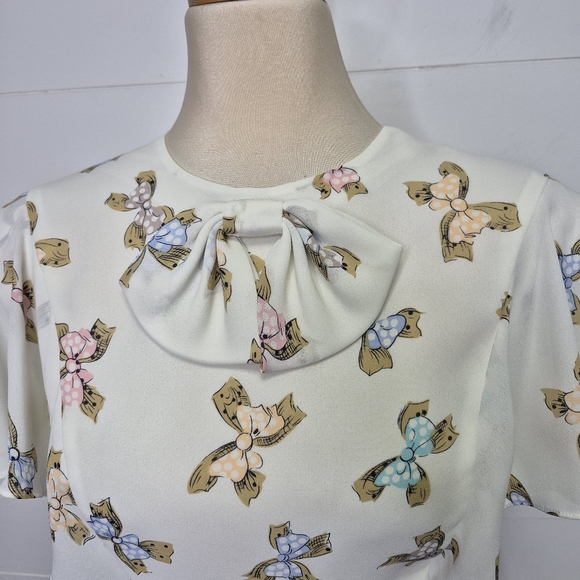Vintage Bow Theme Flutter Sleeve Dress Size 10 - Picture 4 of 14